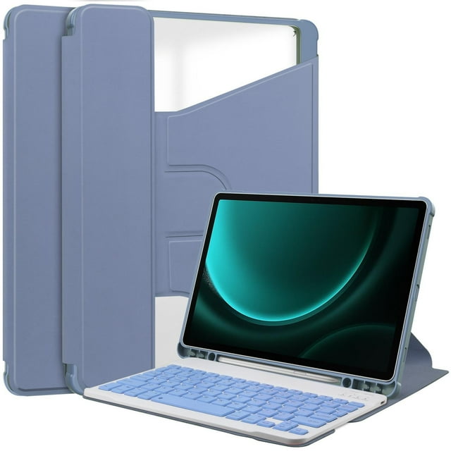 360° Rotating Detachable Bluetooth Keyboard Case for Samsung Galaxy Tab S9 FE 11 Inch - Lavender Purple Cover with Auto Wake-Up Function, High-Quality Craftsmanship, Shockproof Protection & Wireless