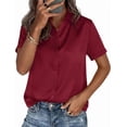 thumbnail image 5 of PRETTYGARDEN Womens Summer Button Down Shirts Short Sleeve Work Tops Dressy Satin Blouses Spring Business Casual Outfits, 5 of 8