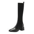 thumbnail image 2 of Bnwani Boots for Women Fashion Mid-Heel Thick Chunky High Mid-Calf Retro Elastic Versatile Comfortable Casual Retro Boot Black Size 5.5, 2 of 9
