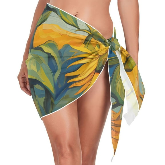 joogoo Sunflowers and Moon Women's Beach Sarong Bathing Suit Wrap Swimwear Cover Ups M