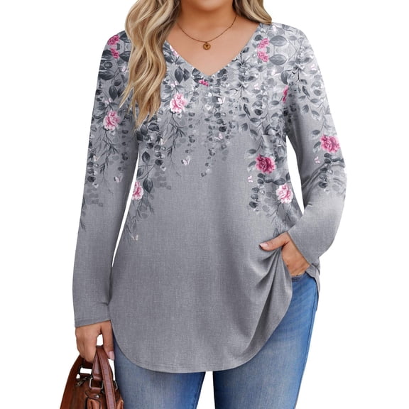 Weardear Womens Plus Size Tops Long Sleeve V Neck Shirts Casual Fall Blouse