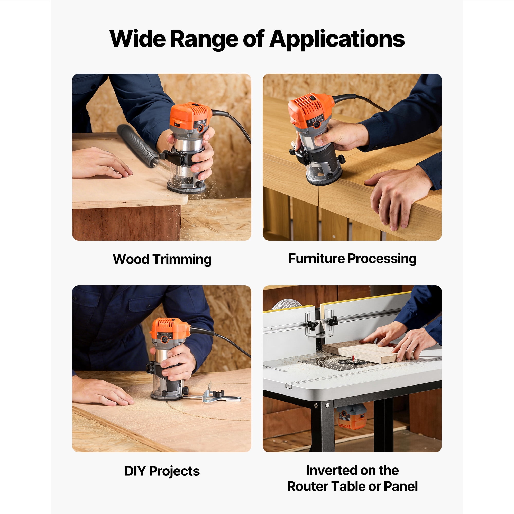 KFFKFF Compact Wood Router, 1 HP 710W, Adjustable Speed Palm Router Tool with Smooth Start, Fixed Base & 1/4-Inch Collet, Dust Cover, Ideal for Woodworking, Edging, DIY Tasks, Corded
