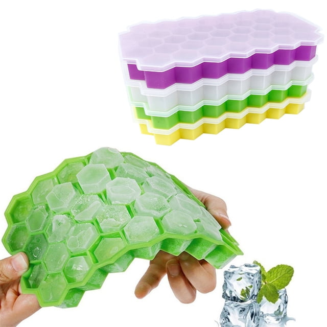 Xihbxyly Bandeja de Hielo En Forma de Panal, Diseño Flexible para Facilitar La Extracción Del Hielo, Apilable con Tapa Extraíble, Ahorra Espacio, Multiusos para Bebidas y Repostería, Apta para Lavava