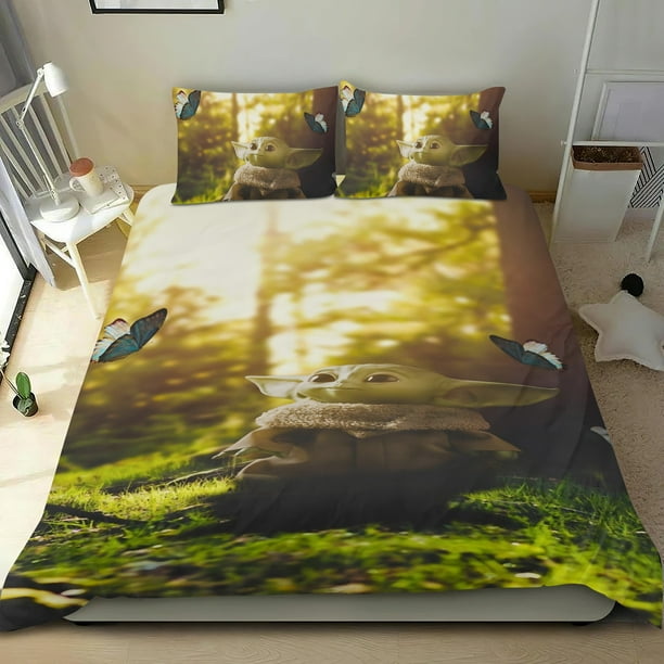Yoda Bebé Conjunto de sábanas temático, trío de piezas, cómodo y amigable con la piel, diseño único, regalo de decoración para el hogar para familiares, amigos y fans, 90 cm * 190 cm