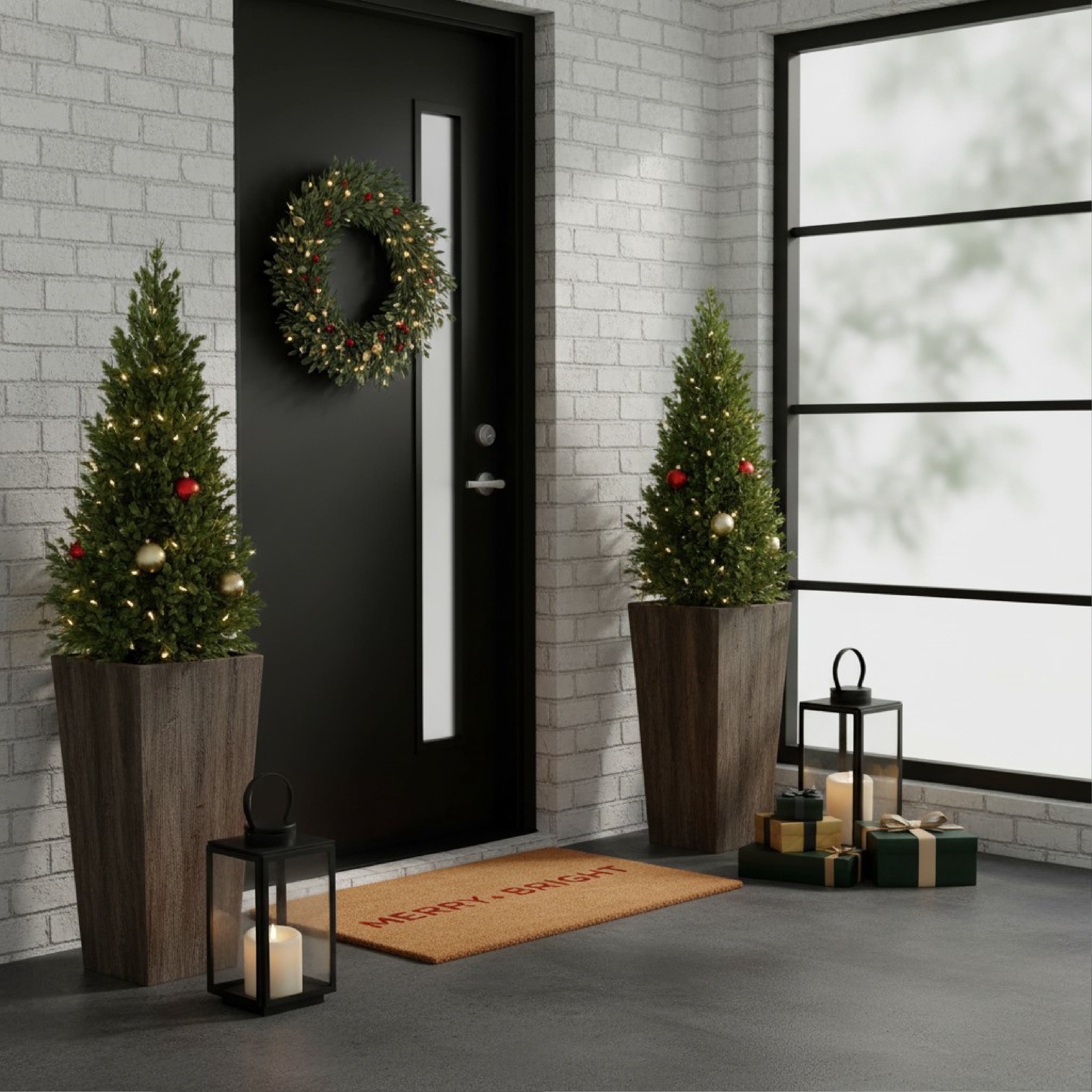 Red Ultra Modern Merry & Bright Doormat 17" x 29"