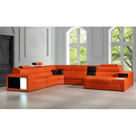 Divani Casa Polaris Contemporary Bonded Leather Orange Sectional Sofa Color Finish