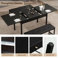 thumbnail image 4 of FiveWillowise 3-Piece Contemporary Steel Extendable Dining Table with Benches, Black, 4 of 8