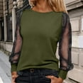 thumbnail image 2 of GBSYEWXS T-Shirts For Women Mesh Crew Neck Shirts Long Sleeve Solid Color Army Green Tops, 2 of 4