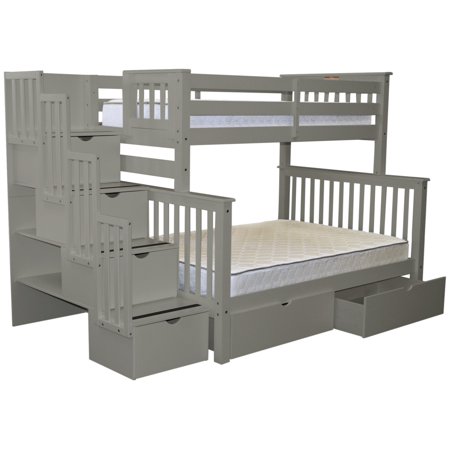 Bedz King Stairway Bunk Beds Twin Over Full With 4 Drawers In The