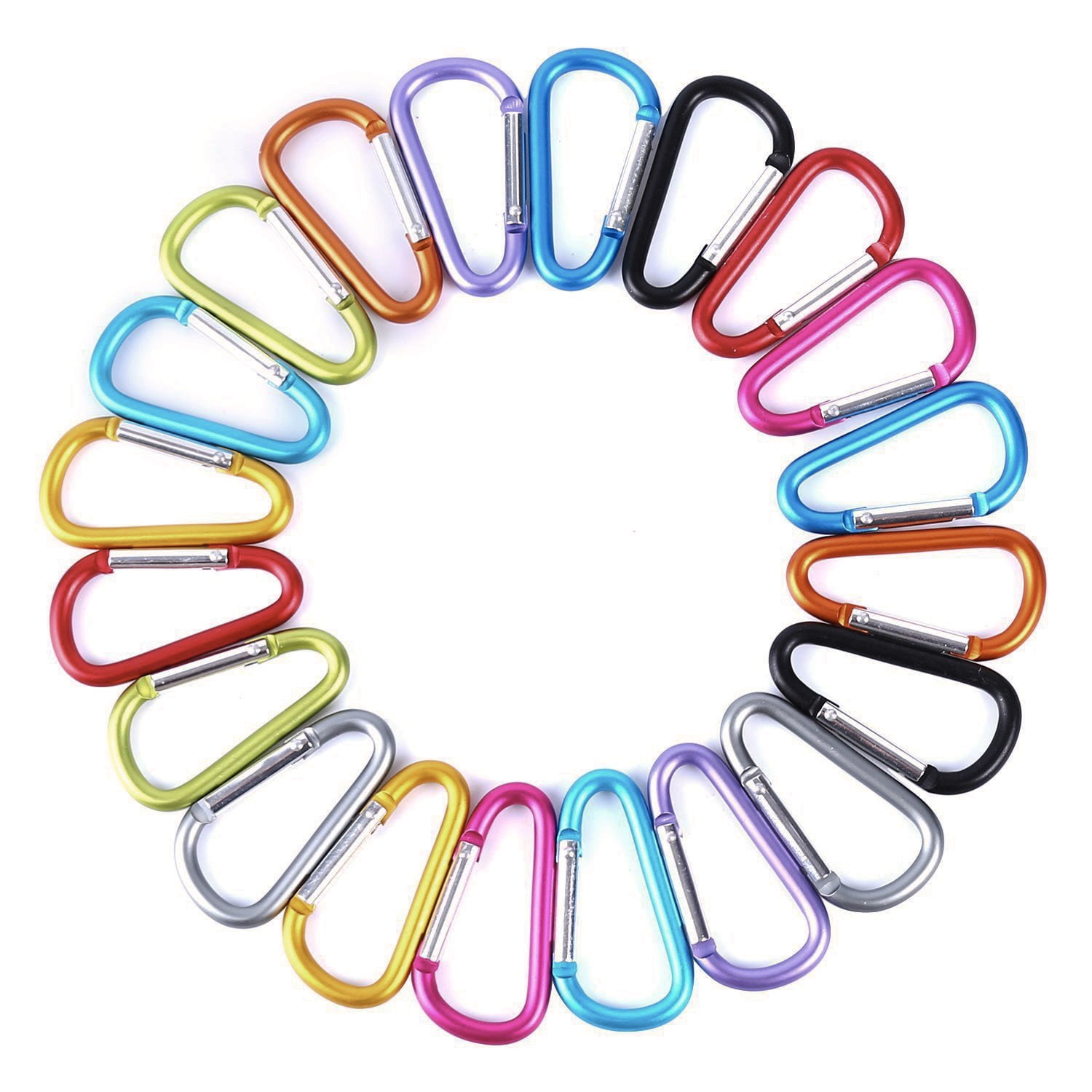 Travel Camping Assorted Color Aluminum Spring Loaded Gate Carabiner Hook 50PCS