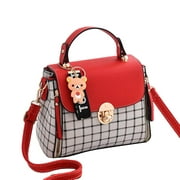 Plaid Square Bag Shoulder Bag Diagonal Bag Handbag Shoulder Bag Crossbody Bag Claret L