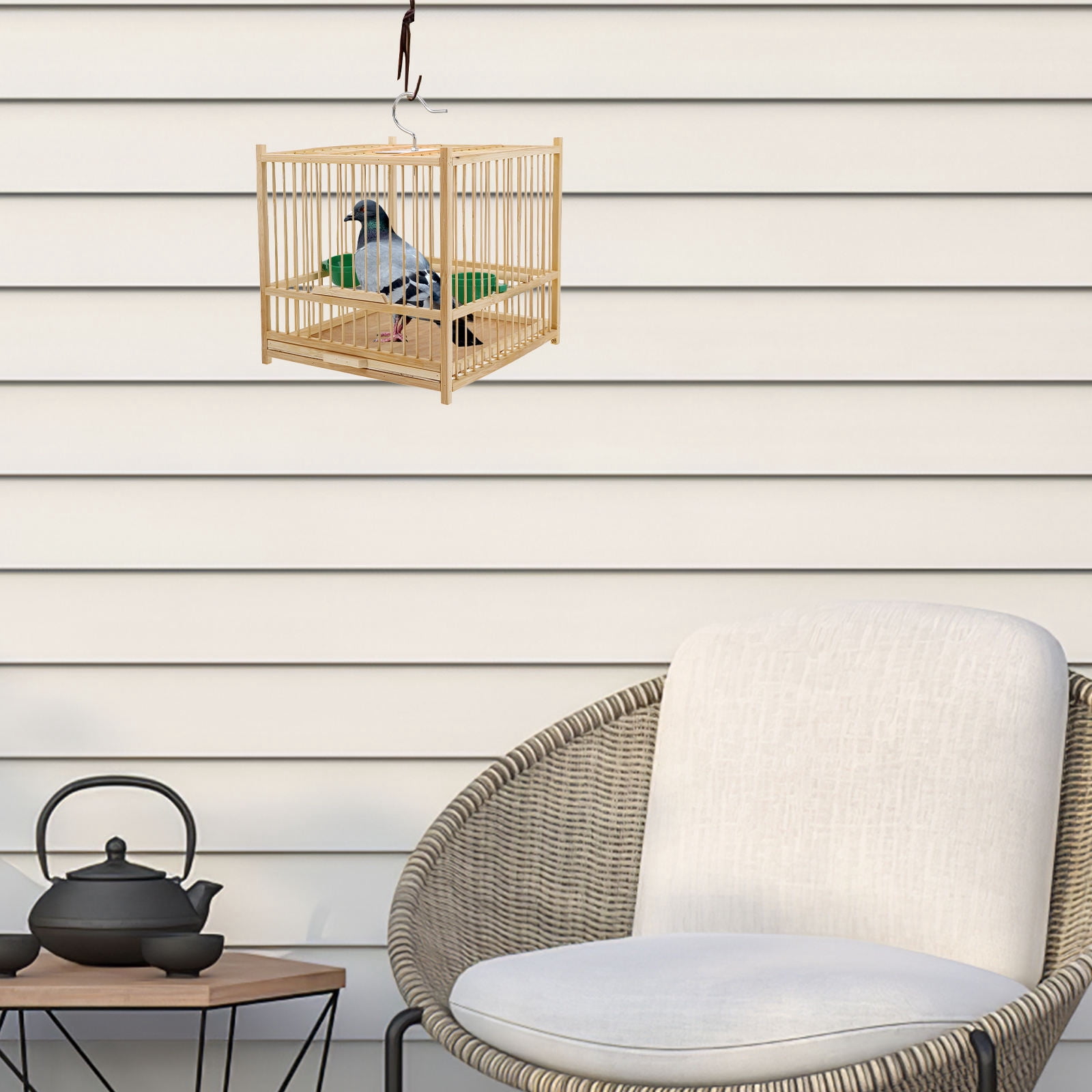 QIFULL 1 Bird Cage for Pet Animals Bamboo Parrot Cage with Round Thoughtful Design