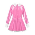 thumbnail image 6 of Aislor Women's Patent Leather French Maid Costume Long Sleeve Mini Apron Dress Anime Outfits Pink L, 6 of 7