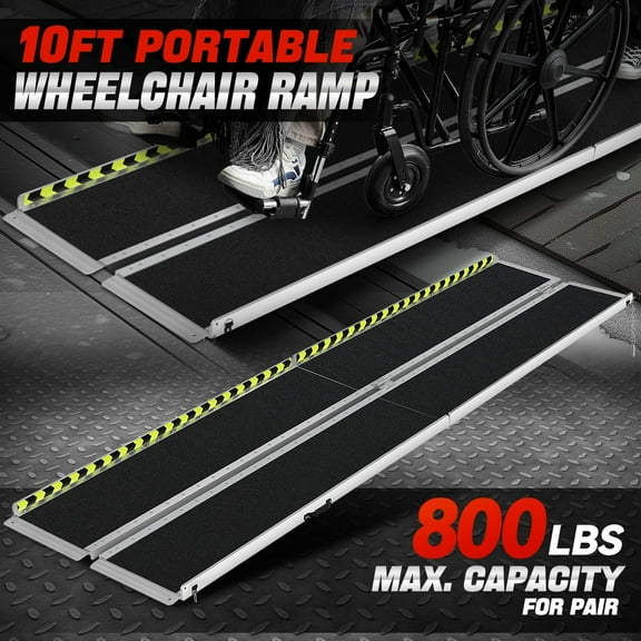 10Ft Aluminum Folding Wheelchair Scooter Mobility Ramp Portable Non-Slip 800 LBS