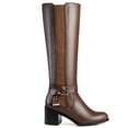 thumbnail image 2 of Ferwind Women's Goldtone Buckle Strap Knee High Riding Boots Band Detail Brown 8, 2 of 9