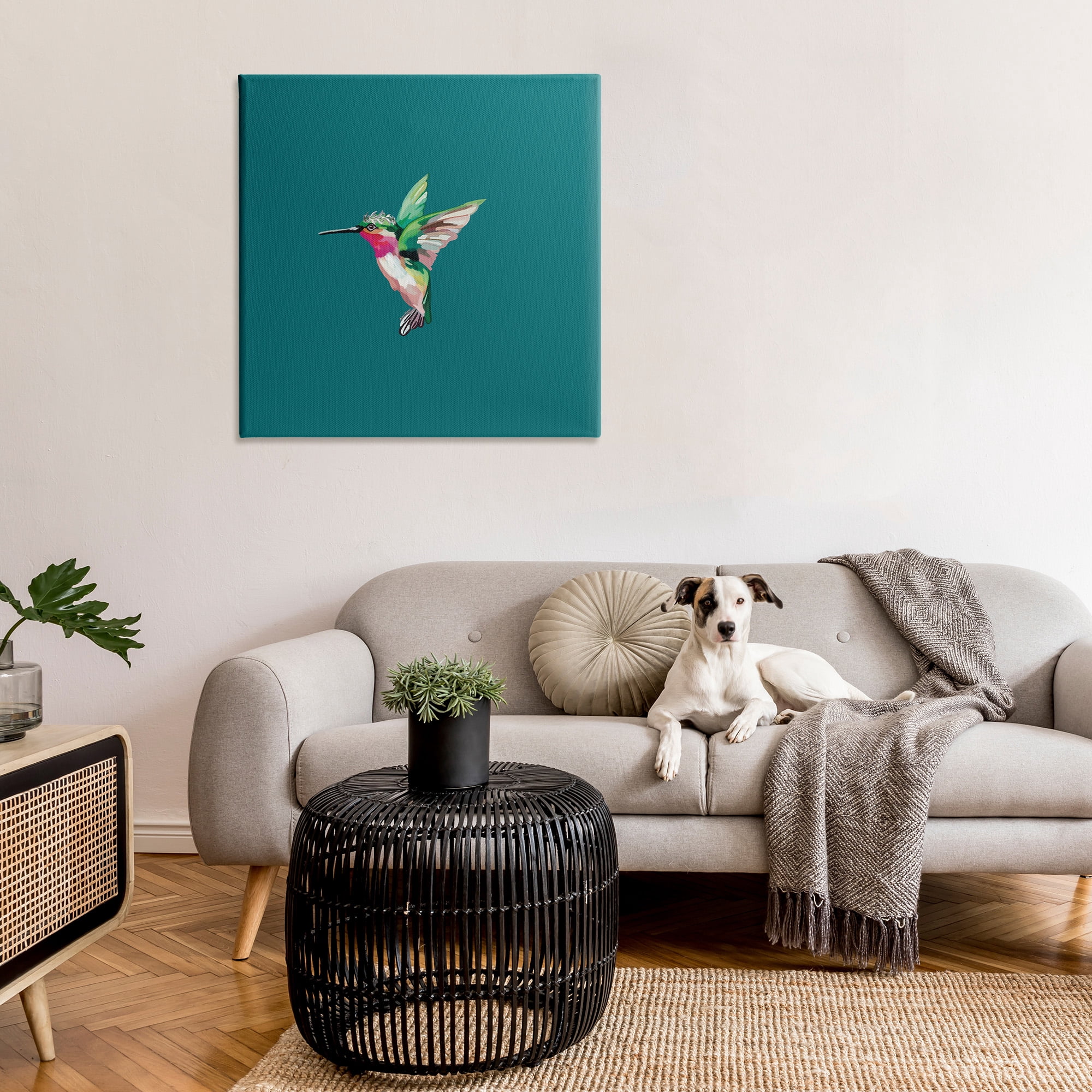 Stupell Industries Hummingbird with Crown Animals & Insects Painting Gallery Wrapped Canvas Art Print Wall Art, 36 x 36