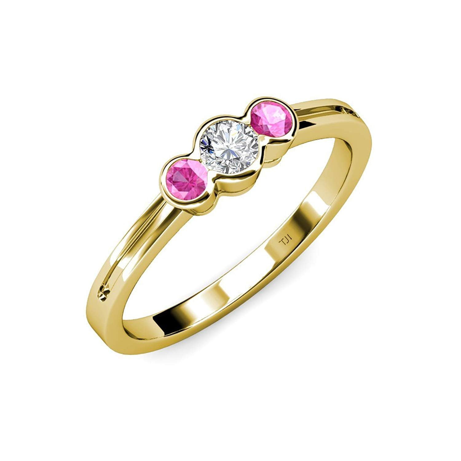 Diamond (SI2-I1, G-H) and Pink Sapphire Three Stone Ring 0.50 ct tw in 14K Yellow Gold.size 8.0 by TriJewels