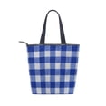 thumbnail image 2 of Zipper canvas bag large capacity large size practical handbag durable Canvas with leather material Deep Blue Checkered, 2 of 7