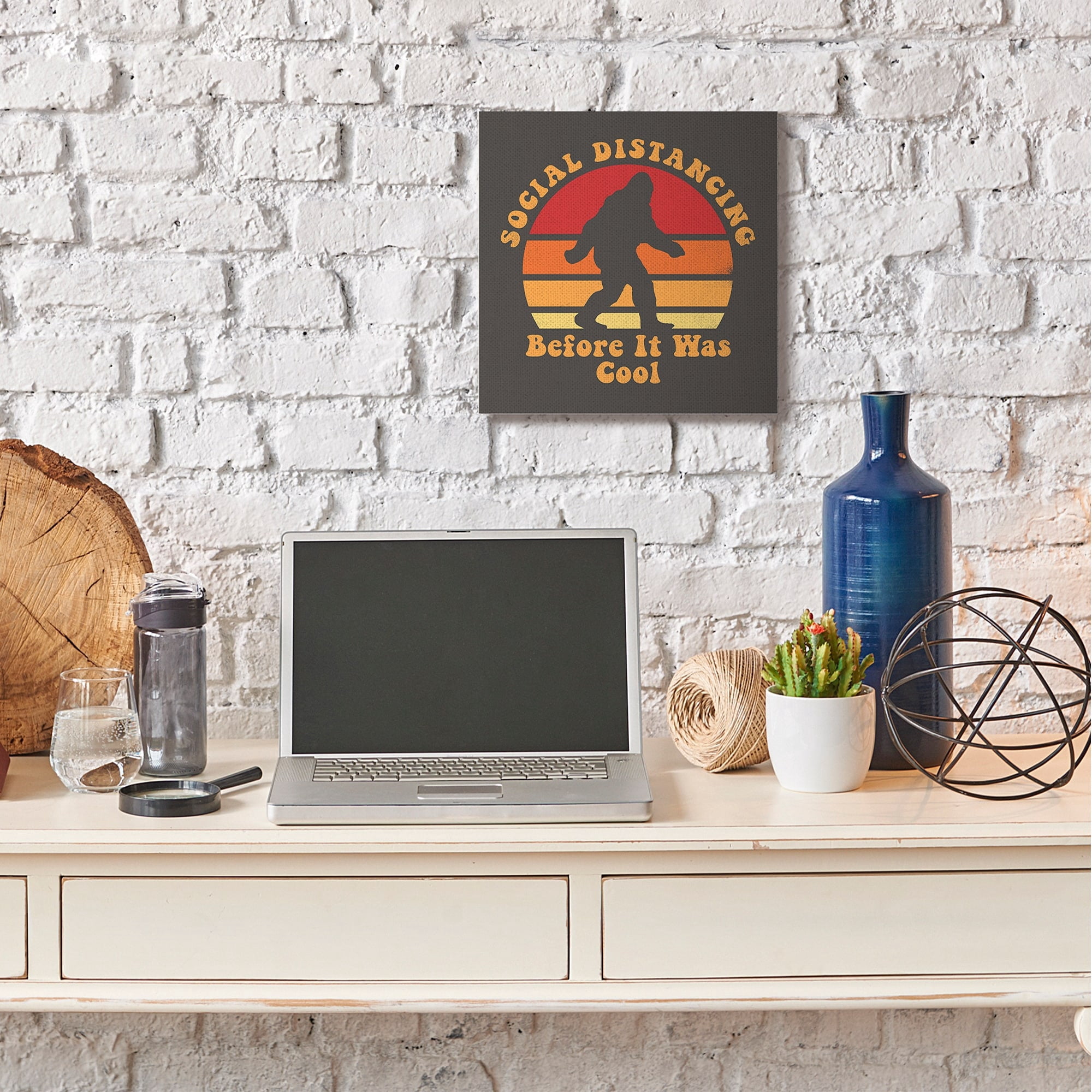 Stupell Industries Bigfoot Social Distancing Mythical Pun Red Brown Canvas Wall Art by Buck Wear