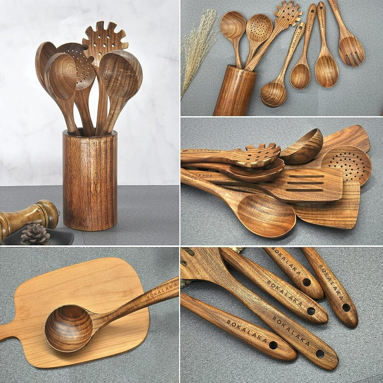 Wooden Spoons for Cooking,10 Pcs Natural Teak Wooden Kitchen Utensils Set  Wooden Utensils for Cooking Wooden Cooking Utensils Wooden Spatulas for  Cooking 