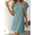 thumbnail image 4 of Yesfashion Women's Mid-Length Dress Twist Stripes Ruffled Short Sleeves Round Neck Dress, 4 of 9