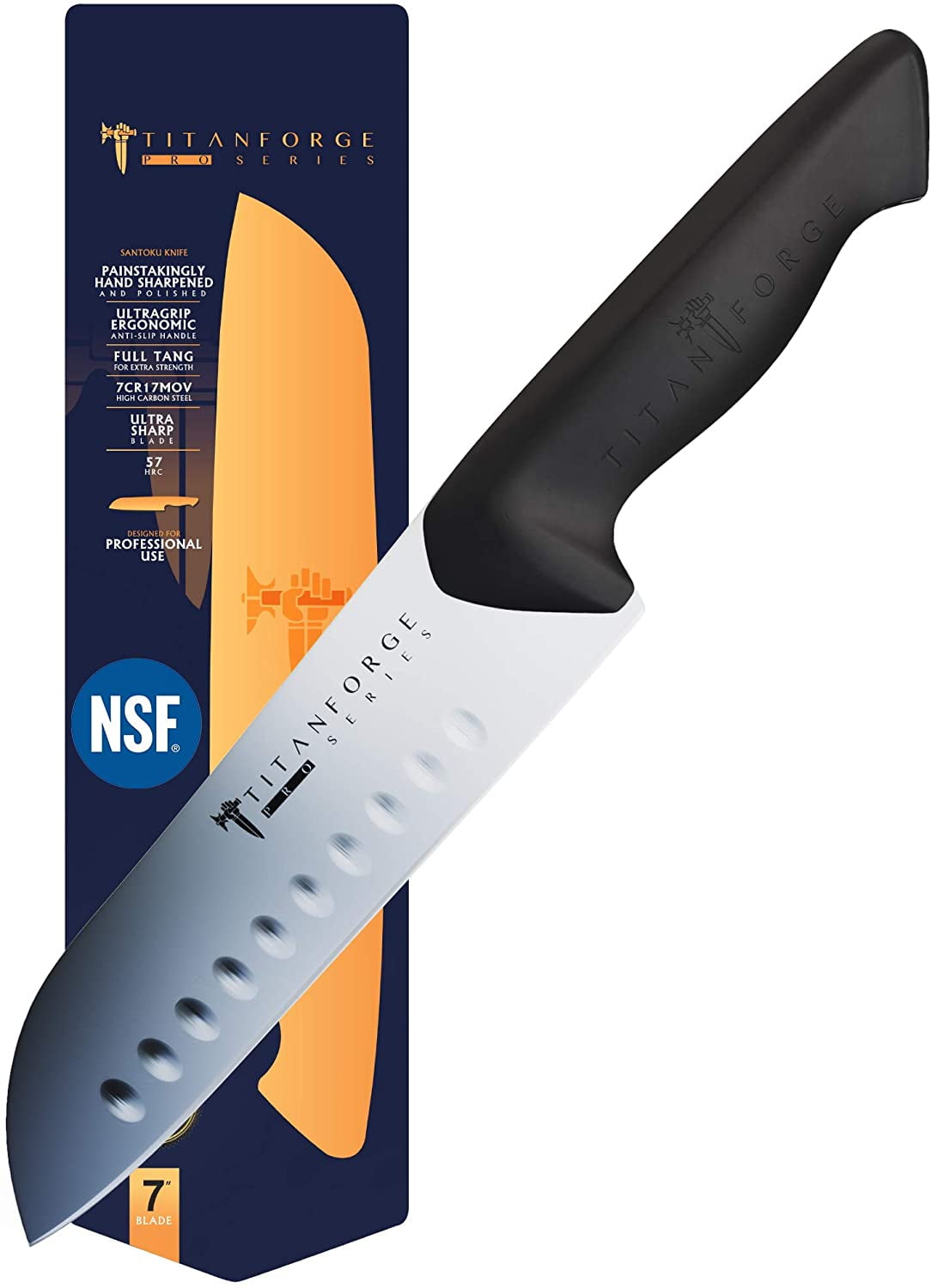 TITAN Santoku Knife 7" Pro Series Knives 7CR17MOV High