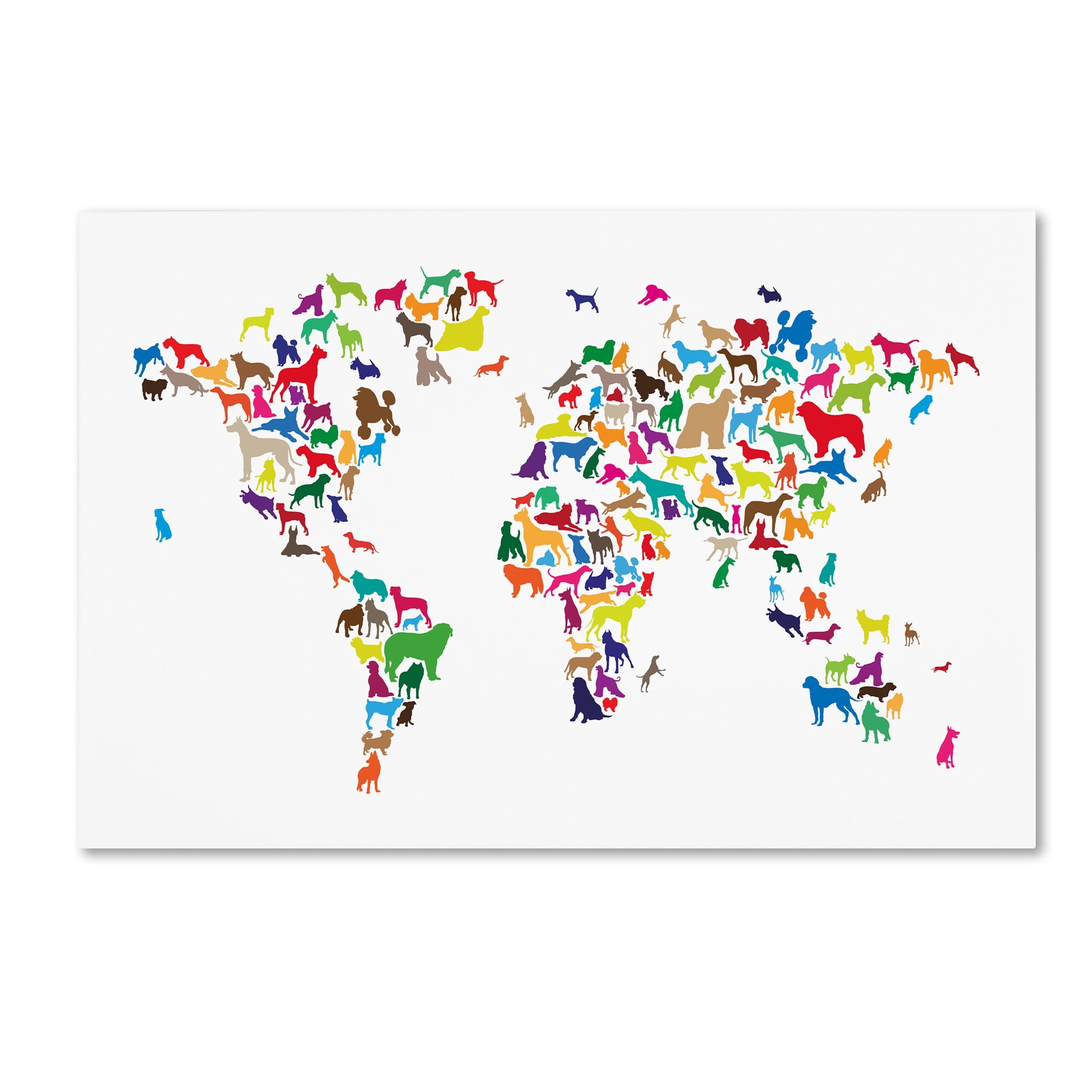 Trademark Fine Art "World Map of Dogs 2" Canvas Art by Michael Tompsett