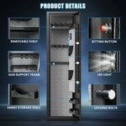 Omethey 4-5 Fireproof Gun Safes, Quick Access Fingerprint Gun Safe, Gun Cabinet with Backlit Keypad & Mute Mode, Long Gun Safe with Adjustable Gun Support, Removable Shelf & Metal Storage Box