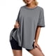 thumbnail image 2 of Camiseta Holgada de Algodón de Color Liso con Cuello Redondo y Aberturas Laterales, Gris, Talla M, 2 of 6