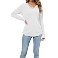 thumbnail image 3 of Womens Long Sleeve Shirts V Neck Casual Tops Loose Dressy Basic Fall Fashion Trendy Outfits Winter Clothes White XL, 3 of 8