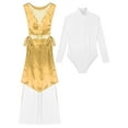 thumbnail image 3 of Kaerm Women Liturgical Worship Dance Outfit Top Metallic Split Lace-Up Sides Tunic with Loose Pants Set Yellow M, 3 of 6