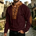 thumbnail image 2 of SHIXINCHIL Men's Lace Up Color Block Patchwork Long Sleeve Sweatshirts Big and Tall Casual Fashion Banded Collar Pullover Tops Workout Athletic Outdoor Hiking Sweatshirt Wine S, 2 of 7