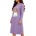 thumbnail image 5 of Taqqpue Womens Cotton Sleep Dress Long Sleeves Crew Neck Halloween Skeleton Print Loose Knee Length Nightshirt Casual Oversized Lounge Pullover Nightgown for Women Plus Size, 5 of 7