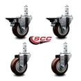 thumbnail image 2 of 3.5 Inch Maroon Polyurethane Swivel 7/8 Inch Square Stem Caster Set 2 Brakes SCC, 2 of 2