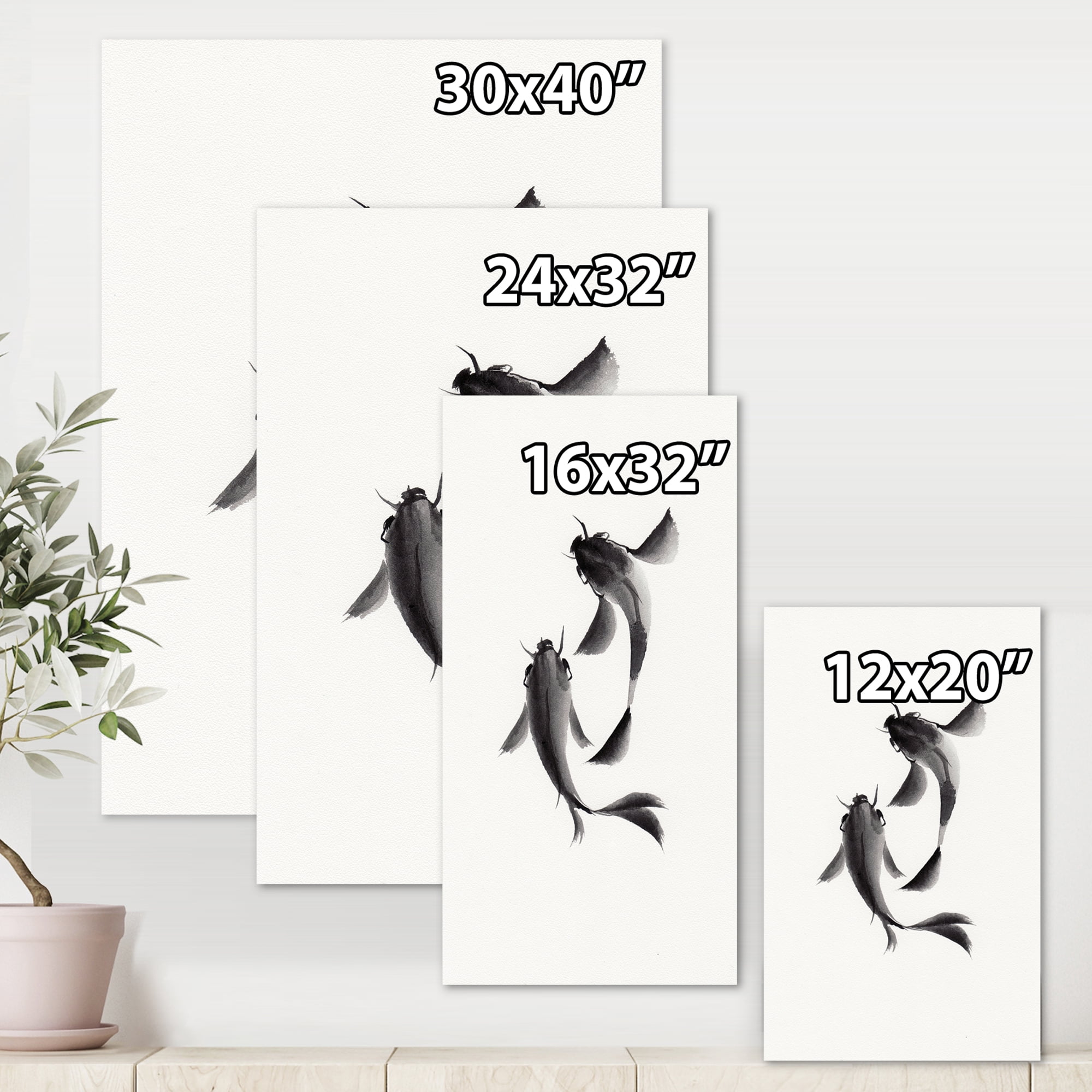 Designart ' Black and White Vintage Fish II ' Nautical & Coastal Canvas Wall Art Print
