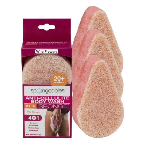 Spongeables gel de baño anticelulítico en una esponja de más de 20 lavados, flor silvestre, 3 unidades