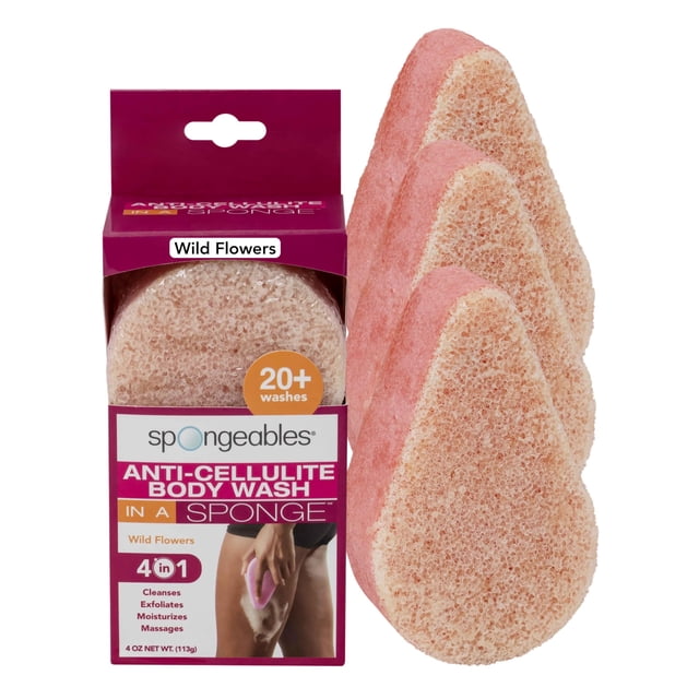 Spongeables gel de baño anticelulítico en una esponja de más de 20 lavados, flor silvestre, 3 unidades