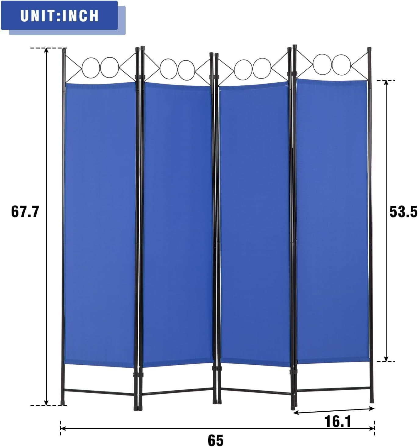 PayLessHere 4 Panel Room Divider 6 ft Steel for Home Office Bedroom, Blue