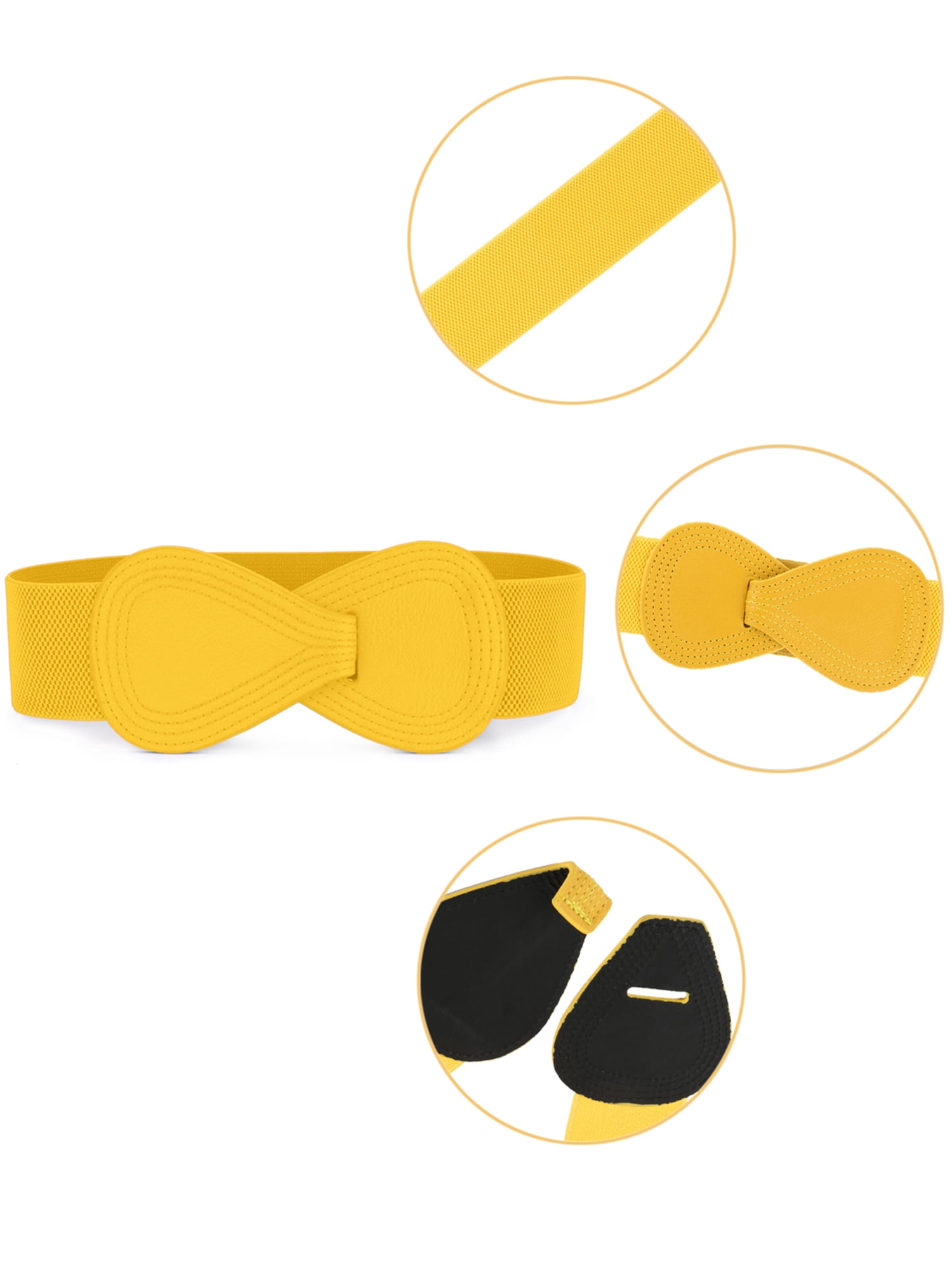 DARING DIVA Women's Plus Buckle Faux Leather Waist Belt 2 Pcs 33.5"x2.36" Yellow