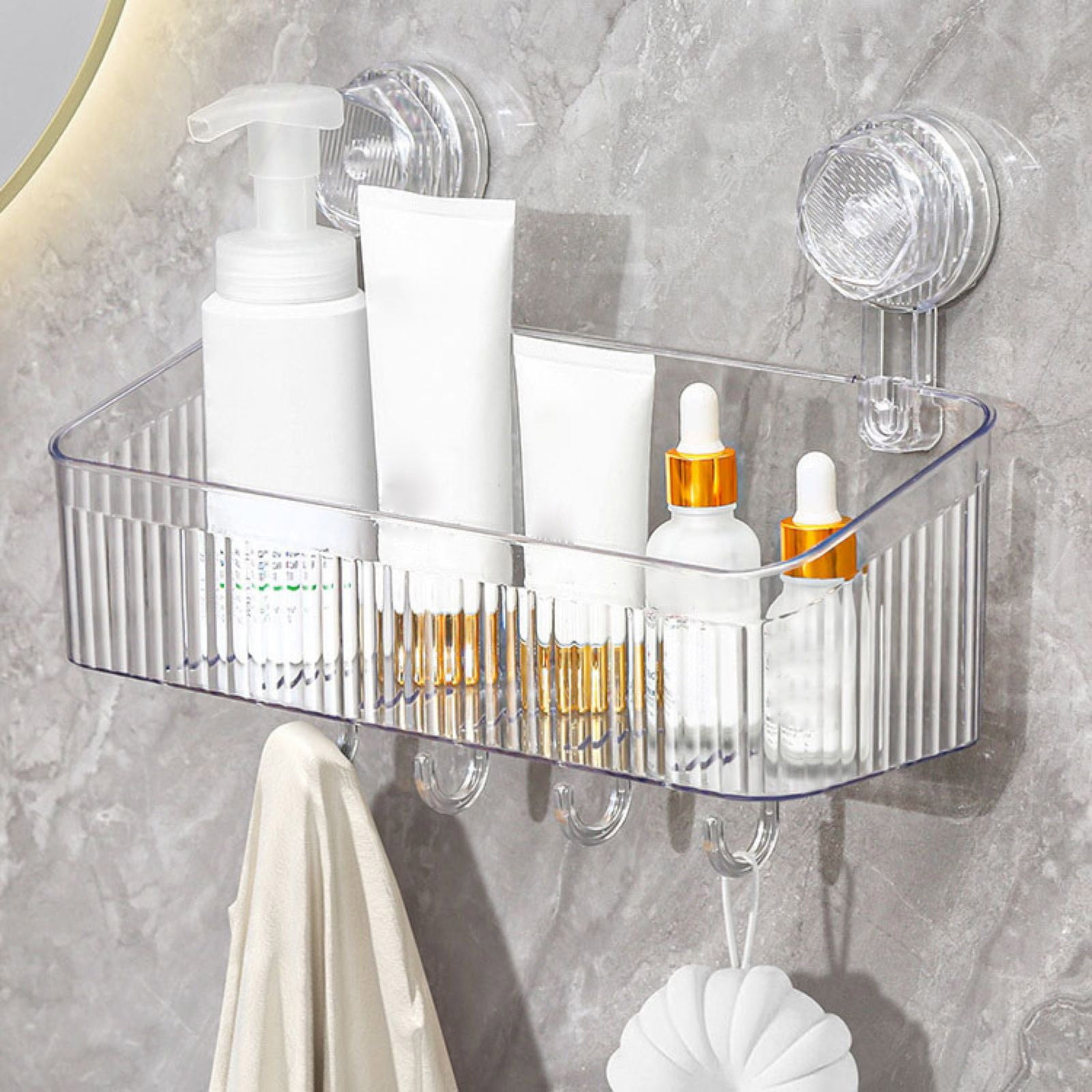 Giyblacko Clear Shower Caddy Suction Cup Plastic Shower Basket Organizer NO Drilling Removable Shower Shelf For Bathroom Storage & Kitchen One Second Installation Rustproof