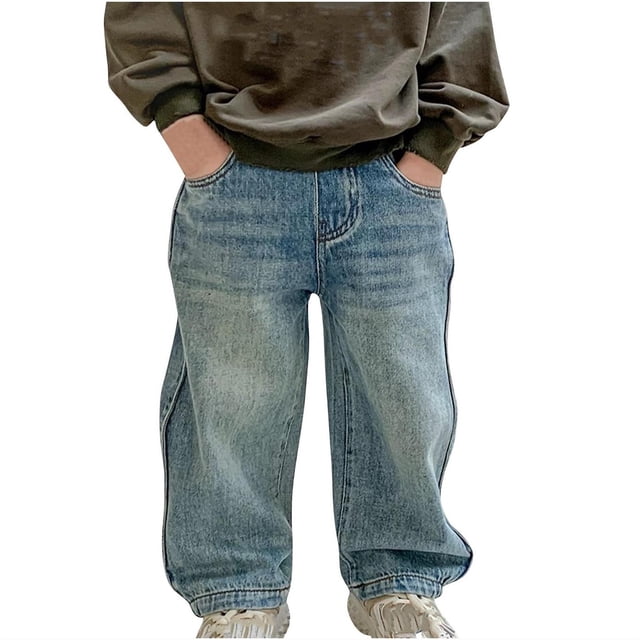 Odeerbi 1-12 Años Niños Vaqueros Lindos Pantalones de Vaquero de Pierna Ancha Pantalones Casuales Cómodos Pantalones Largos de Cintura Elástica