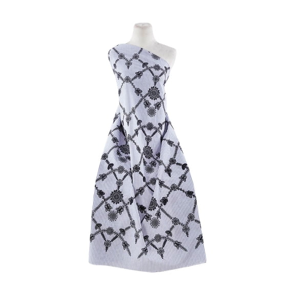 Zelouf Dania Embroidered Butterfly On A Woven  , Sewing, DIY, Crafts Fabric by the Yard, Blue/white/black, 3 Yard