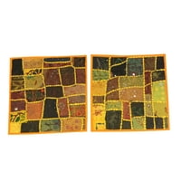Mogul Designer Yellow Pillow Sham Vintage Cotton Patchwork Cushion Covers 16"x16"