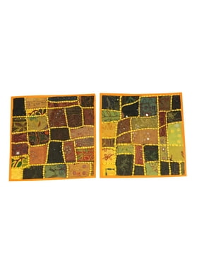 Mogul Designer Yellow Pillow Sham Vintage Cotton Patchwork Cushion Covers 16"x16"
