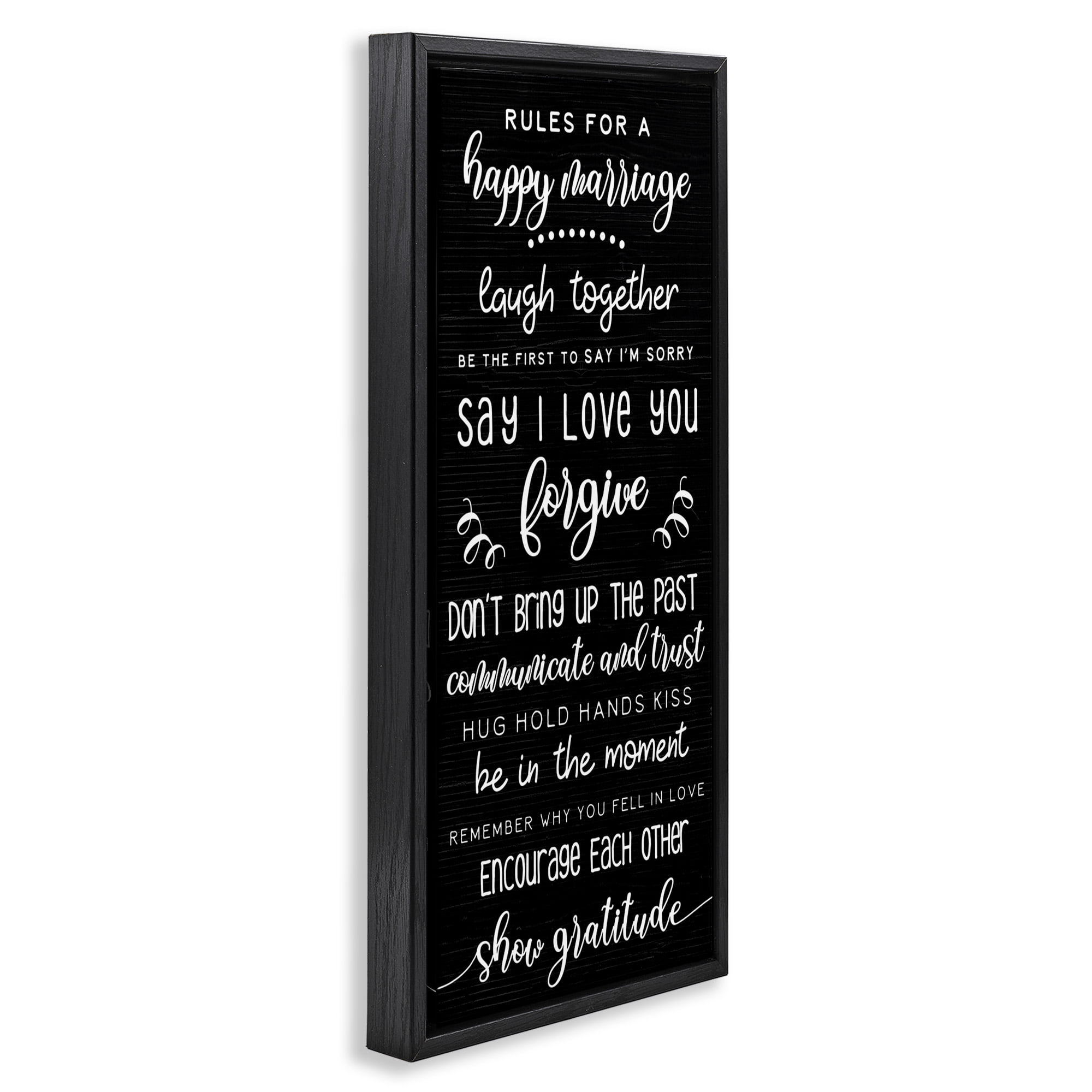 Stupell Industries Rules for Happy Marriage Typography Painting Black Floater Framed Canvas Art Print Wall Art, 15 x 31