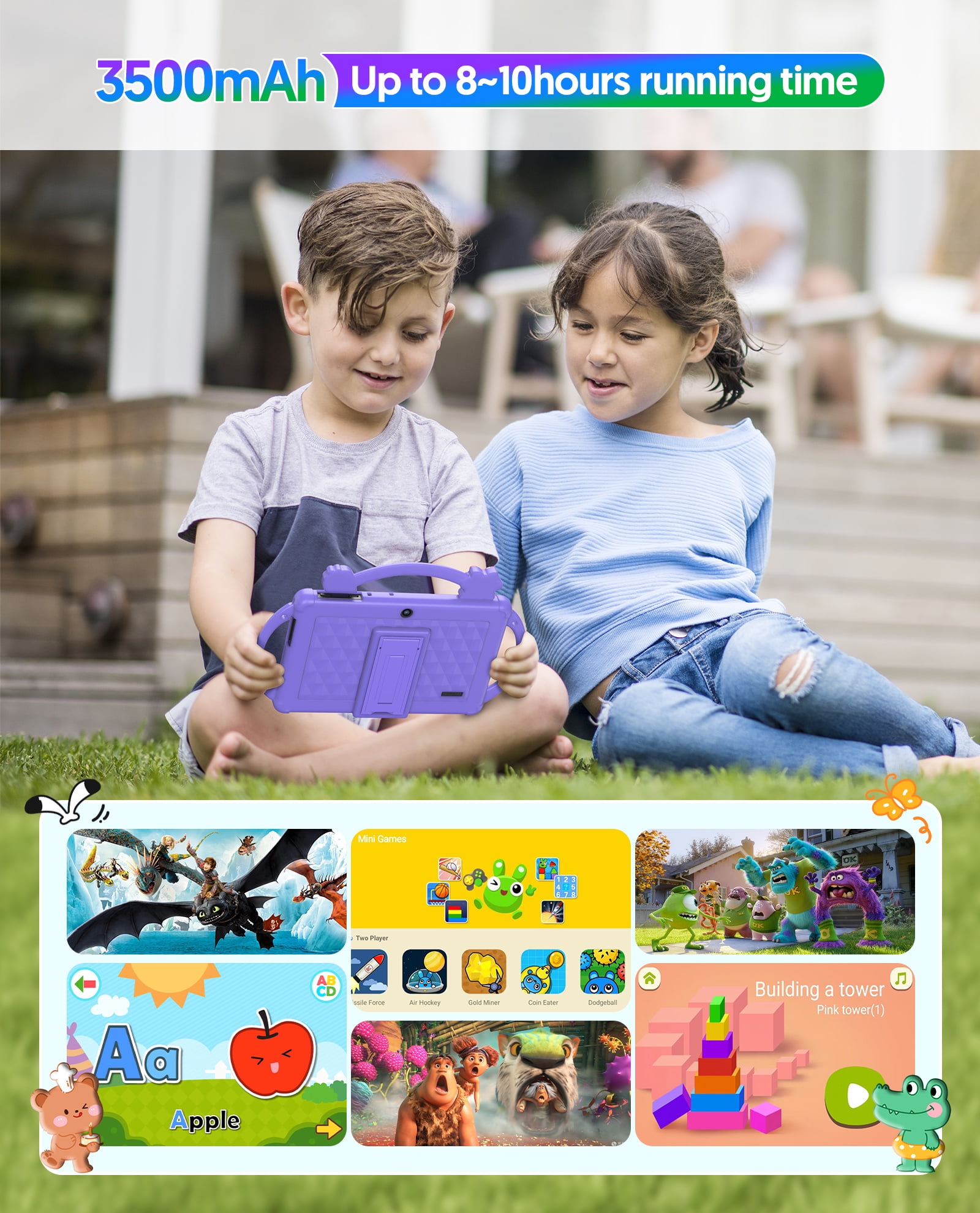 Kids Tablet 7 inch Android 13 Tablet for Kids 32GB ROM 4GB RAM 1TB Expanded, Quad-Core Toddler Tablet with Shockproof Case, Bluetooth, Wifi, Parental Control, Dual Camera, GPS, Games