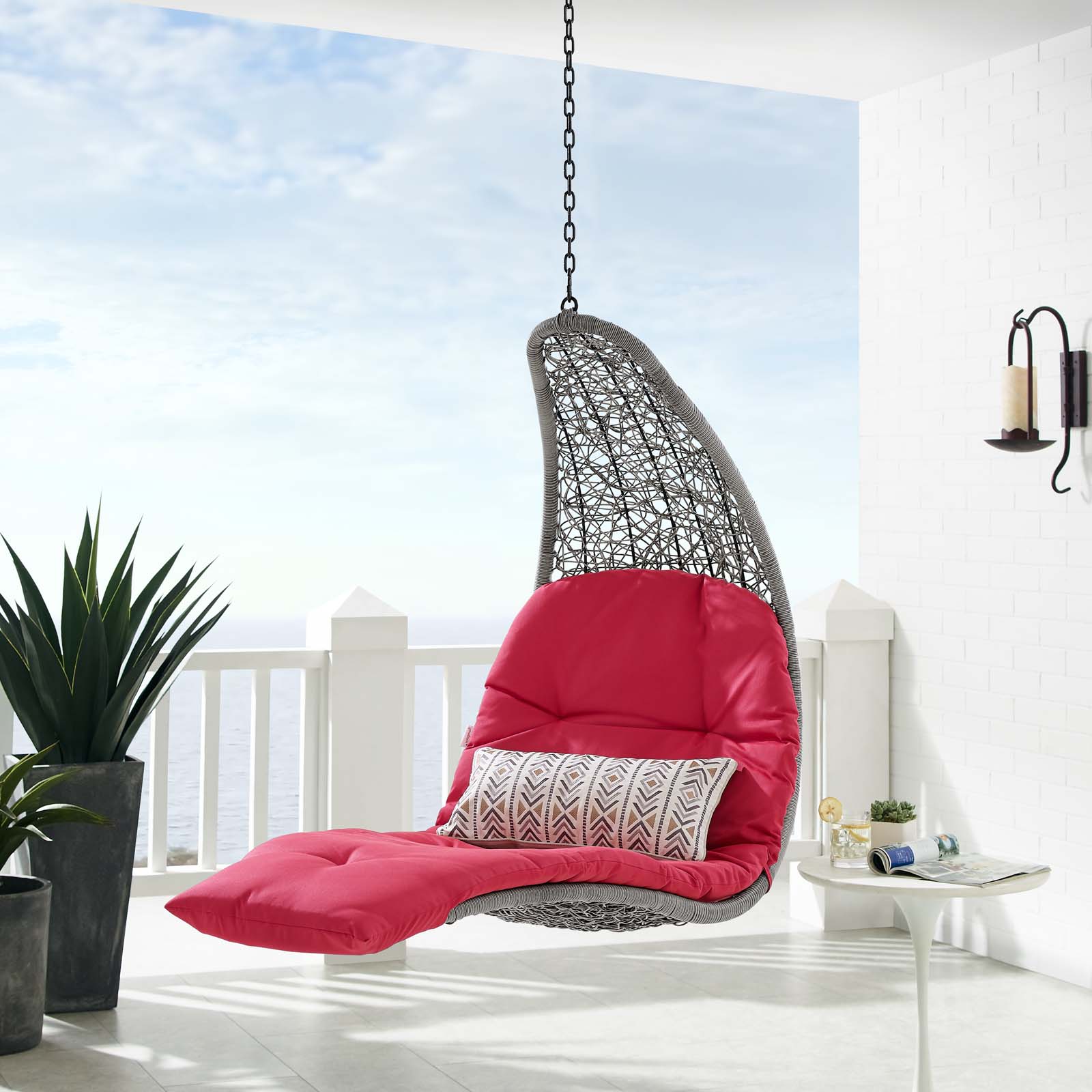Swing Lounge Chair, Light Grey Gray Red, Modern Contemporary Urban Design, Outdoor Patio Balcony Cafe Bistro Garden Furniture Hotel Hospitality - image 2 of 6