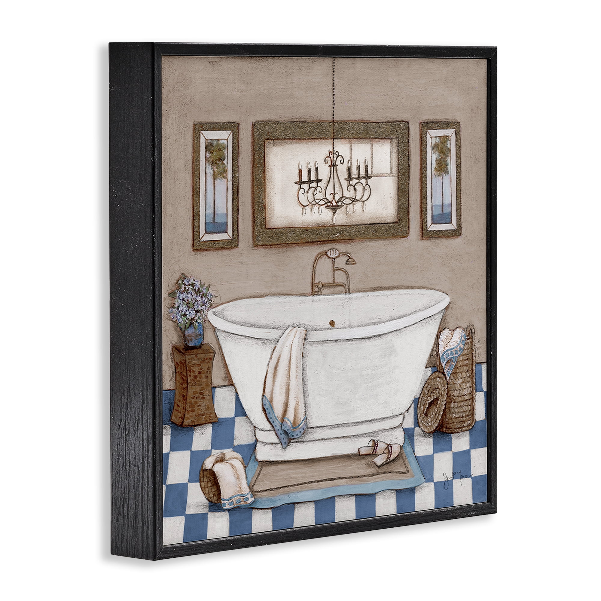Stupell Industries Checkered Bathroom & Chandelier Black Framed Giclee Art, design by Janet Tava