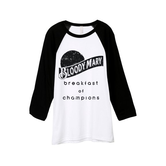 Bloody Mary Breakfast Of Champions Unisex 3/4 Sleeves Baseball Raglan T-Shirt Tee White Black X-Smal