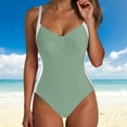thumbnail image 6 of Wamejoo Women Wide Straps V Neck One Piece Swimsuit Lace Up Tummy Control Slimming Bathing Suit Cross Back Swimwear (Light Green, XL), 6 of 9